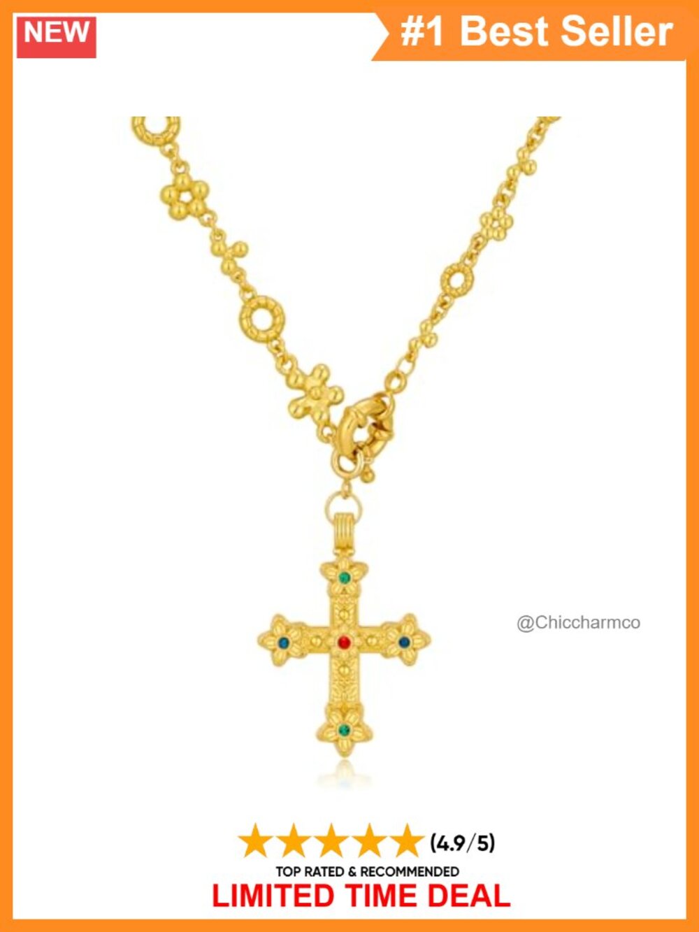 Gold Plated Cross Pendant Necklace Filigree Chain Religious Jewelry Gift